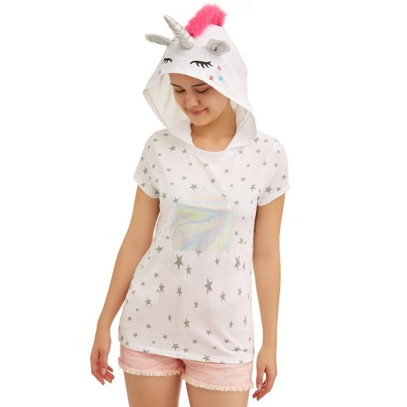 Juniors Hooded UNICORN Costume T-Shirt Size Med Lar XL XXL XXXL Halloween NWT - Picture 1 of 3